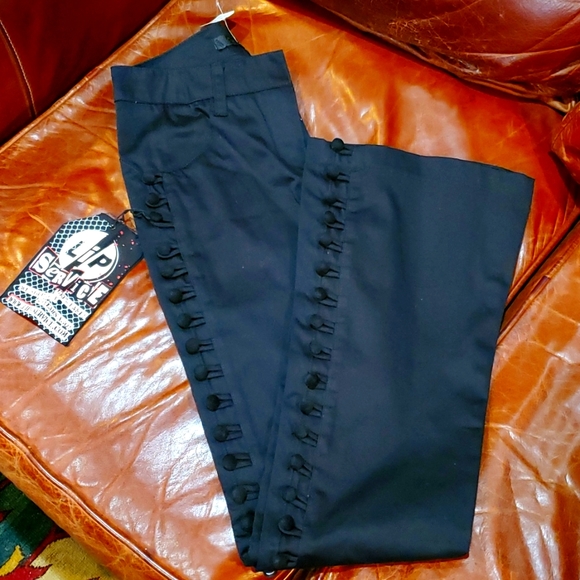 Lip Service Pants - Black List Lip Service Bell/ Flare Bottoms Buttoned Sides P